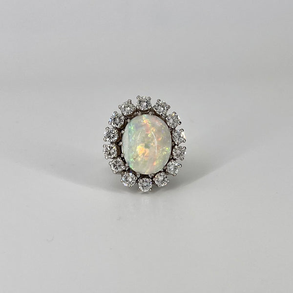 Opal & Diamond Cocktail Ring | 8.19 ct Opal, 2ctw Diamonds | SZ 4