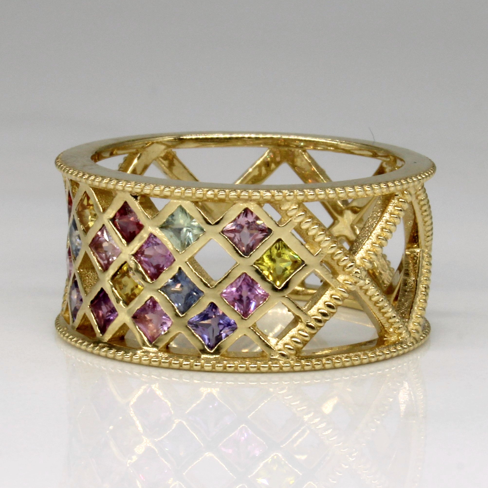 Multi Colour Sapphire Lattice Ring | 1.00ctw | SZ 7.75 |