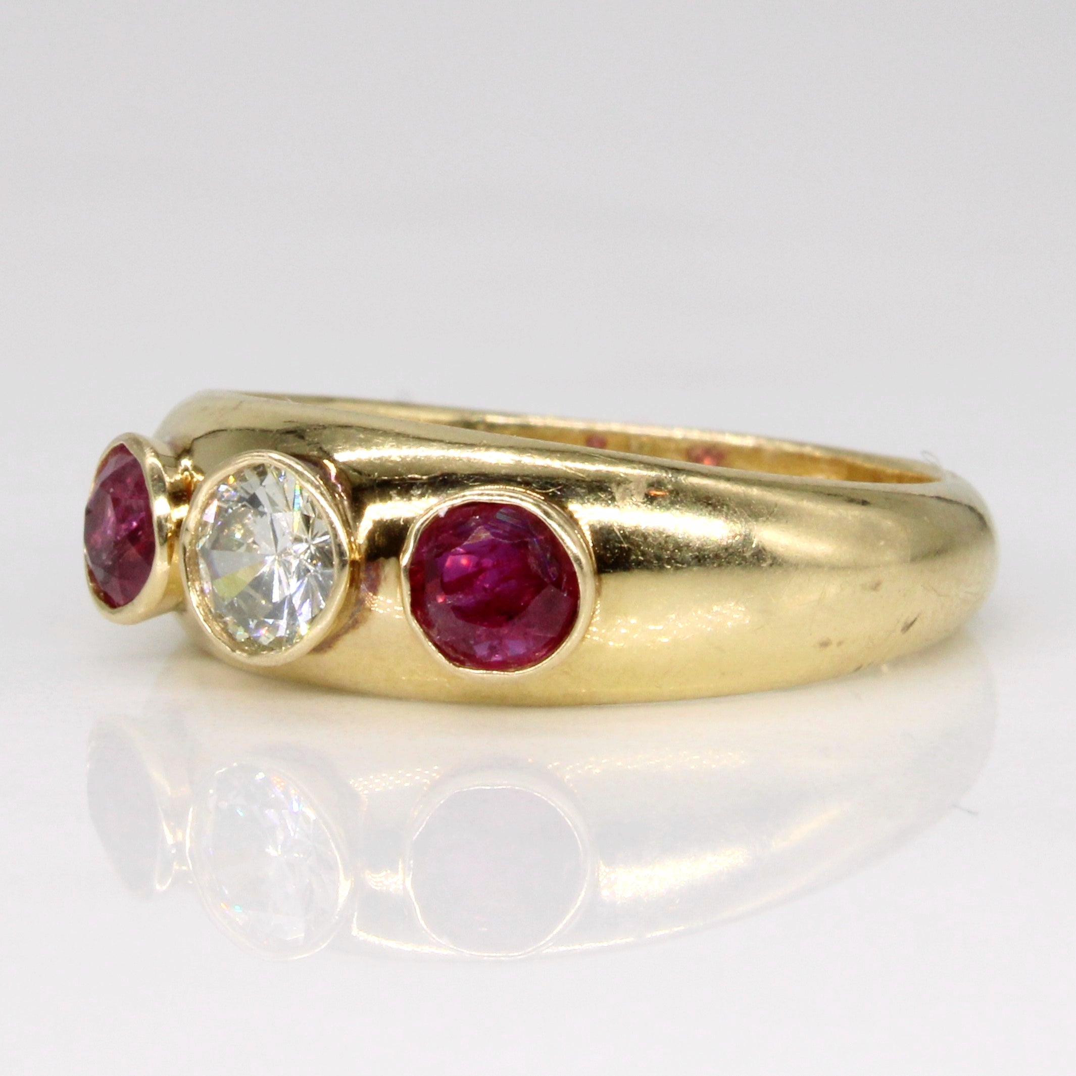 Ruby & Diamond Bezel Set Ring | 0.60ctw, 0.32ct | SZ 7 |