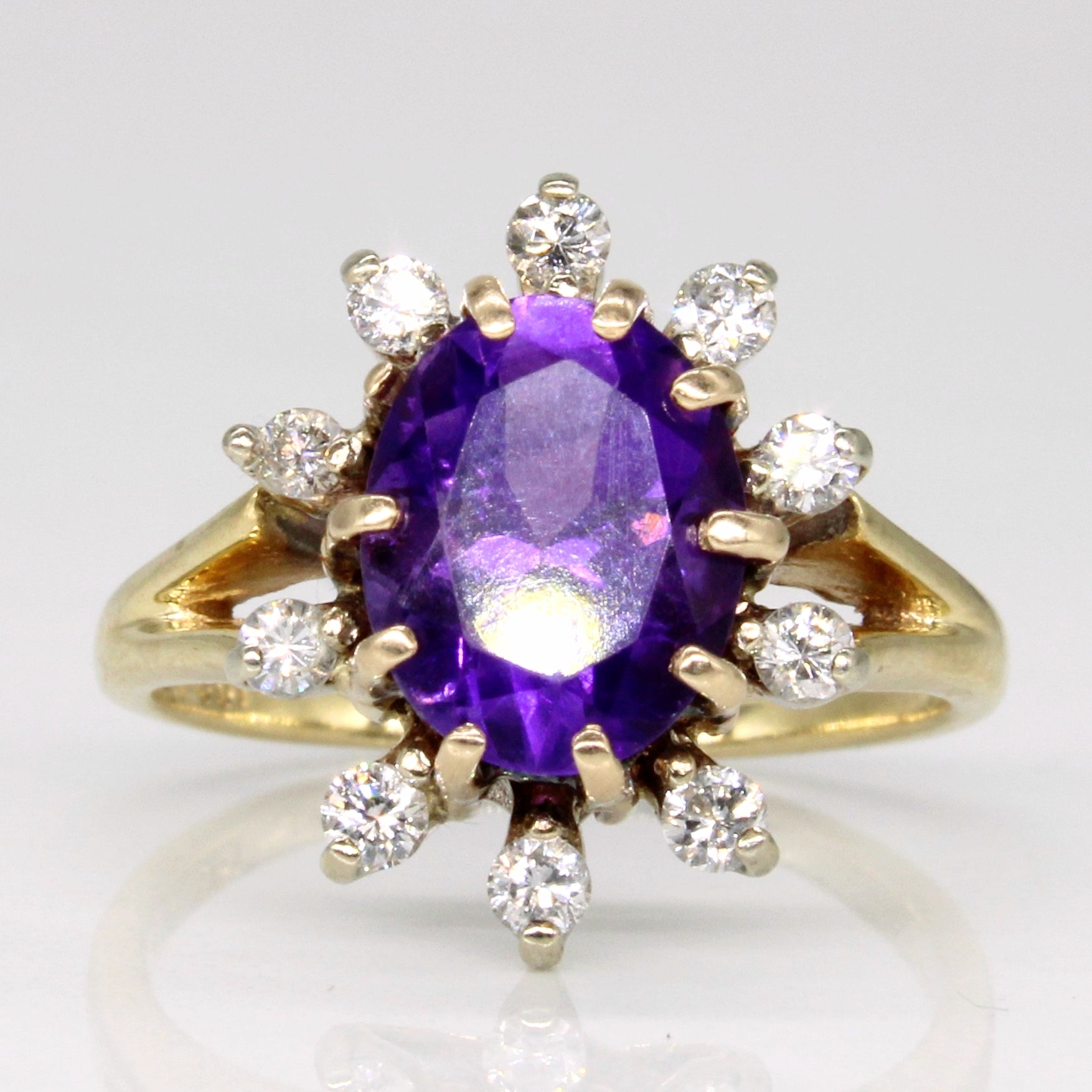 Amethyst & Diamond Halo Ring | 1.90ct, 0.25ctw | SZ 5 |