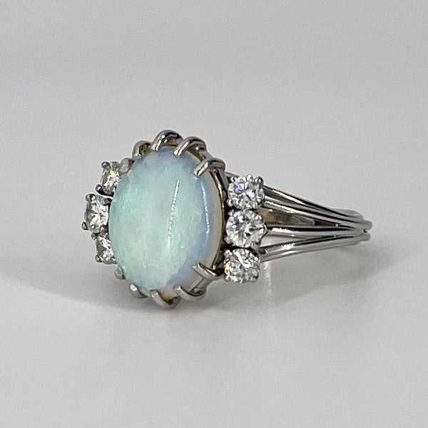 Vintage White Opal and Diamond Cocktail Ring | 2.23 ct, 0.51 ctw | SZ 7.25