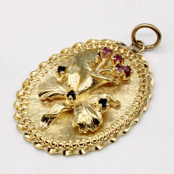 14k Ruby and Sapphire Floral Bouquet Pendant