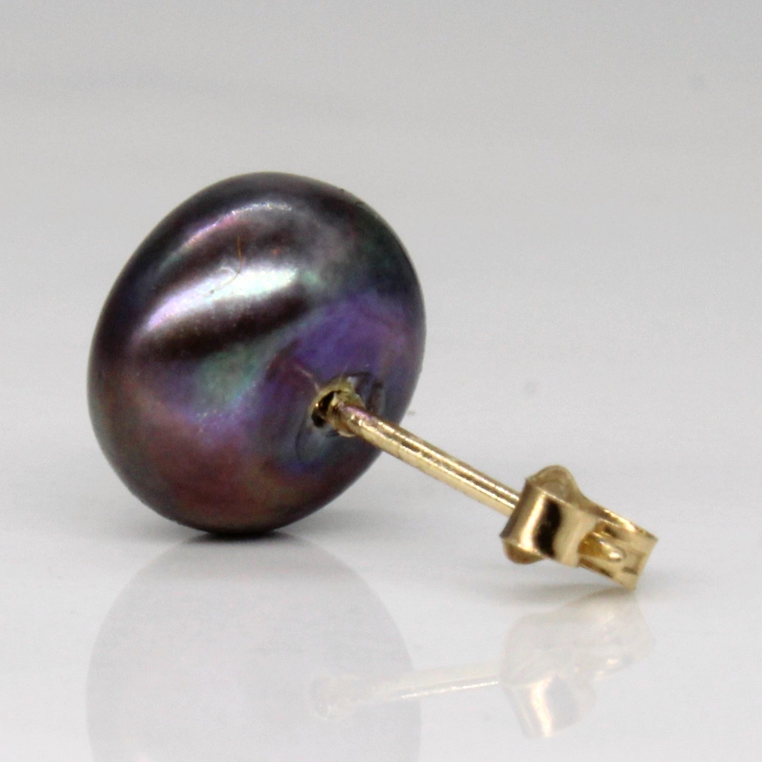 Black Button Pearl Stud Earrings