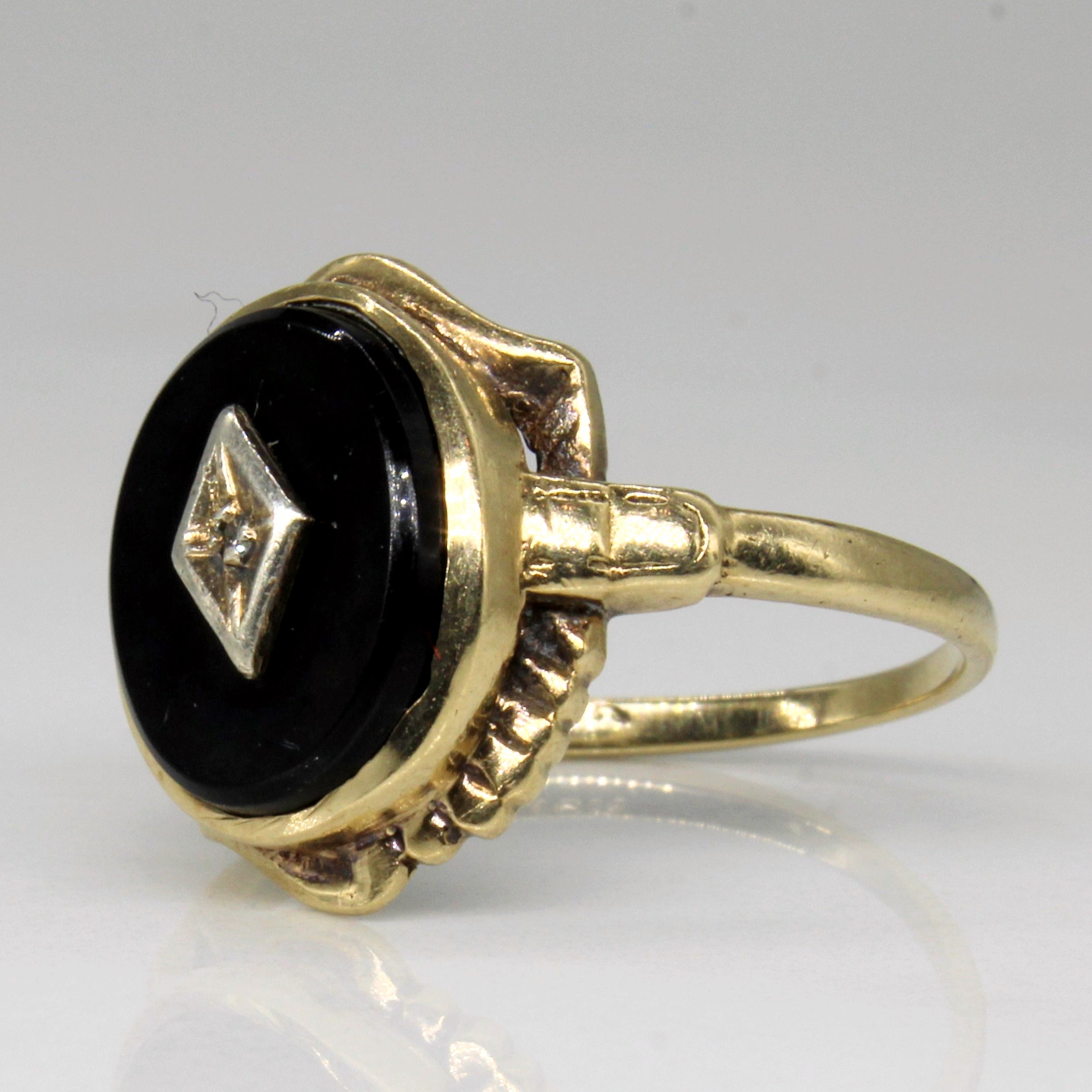 Bague cocktail en onyx et diamants | 1,70 ct, 0,01 ct | Taille 6,75 | 