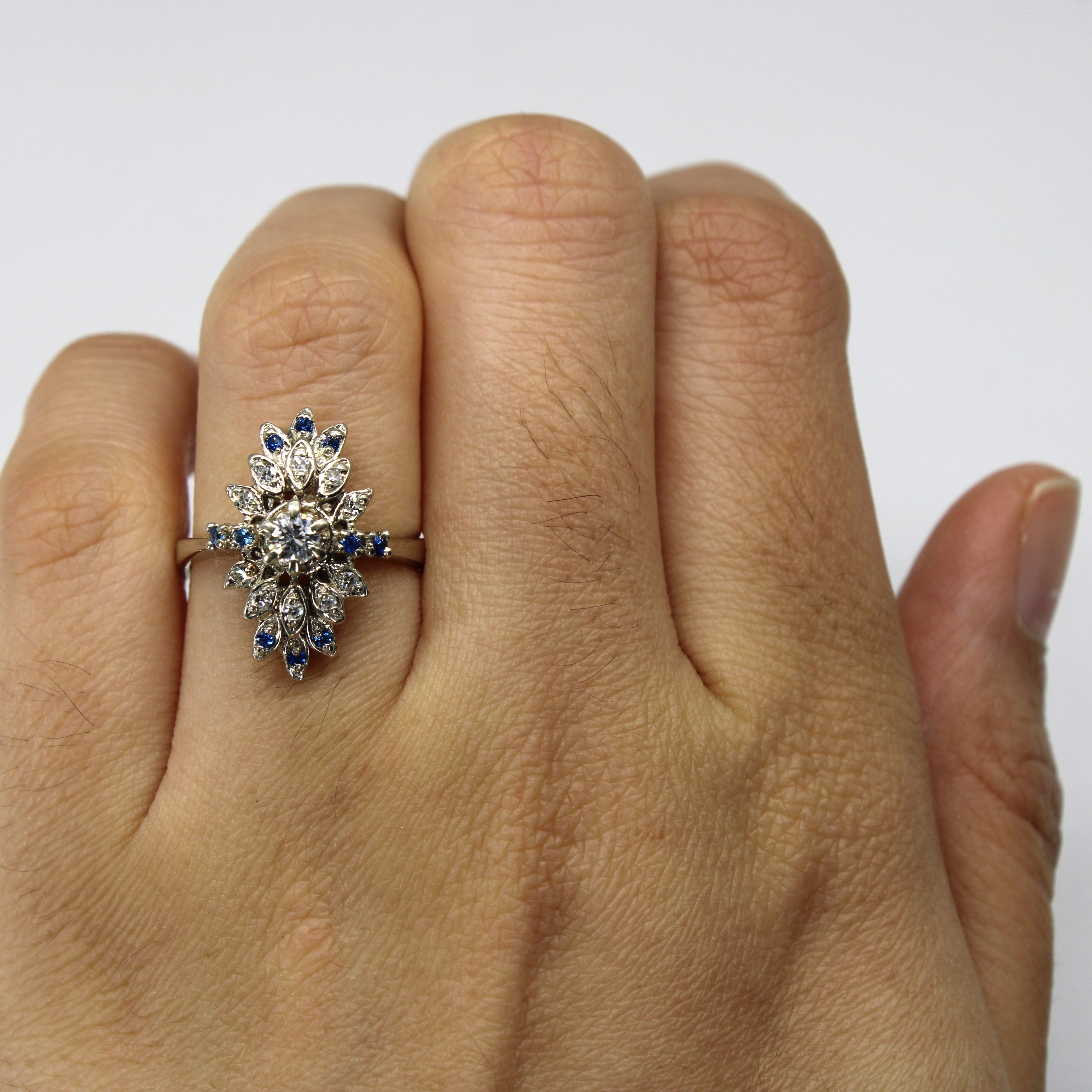 Cluster Diamond & Blue Glass Cocktail 14k Ring | 0.27ctw | SZ 6 |