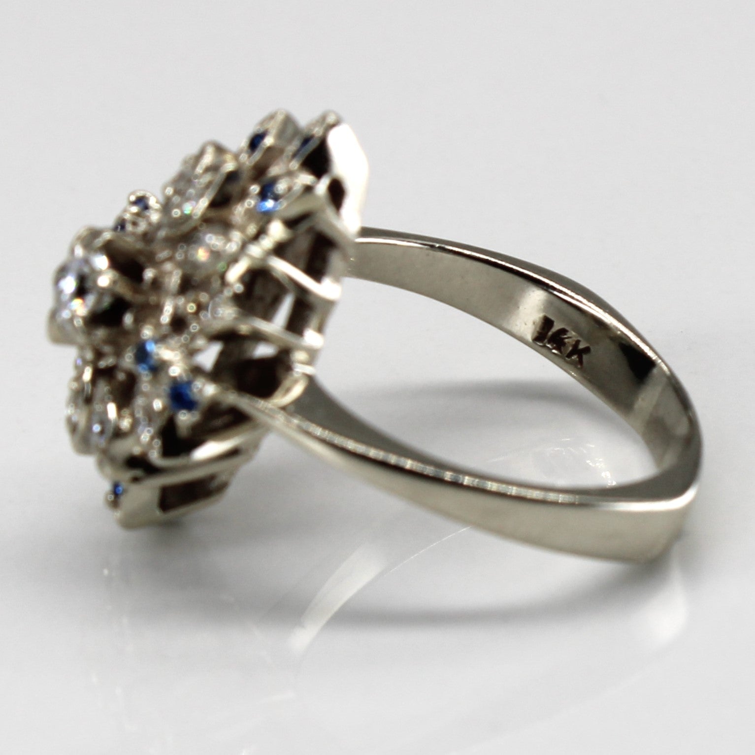 Cluster Diamond & Blue Glass Cocktail 14k Ring | 0.27ctw | SZ 6 |