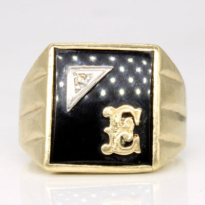 Onyx & Diamond 'E' Initial Ring | 2.50ct, 0.02ct | SZ 8 |
