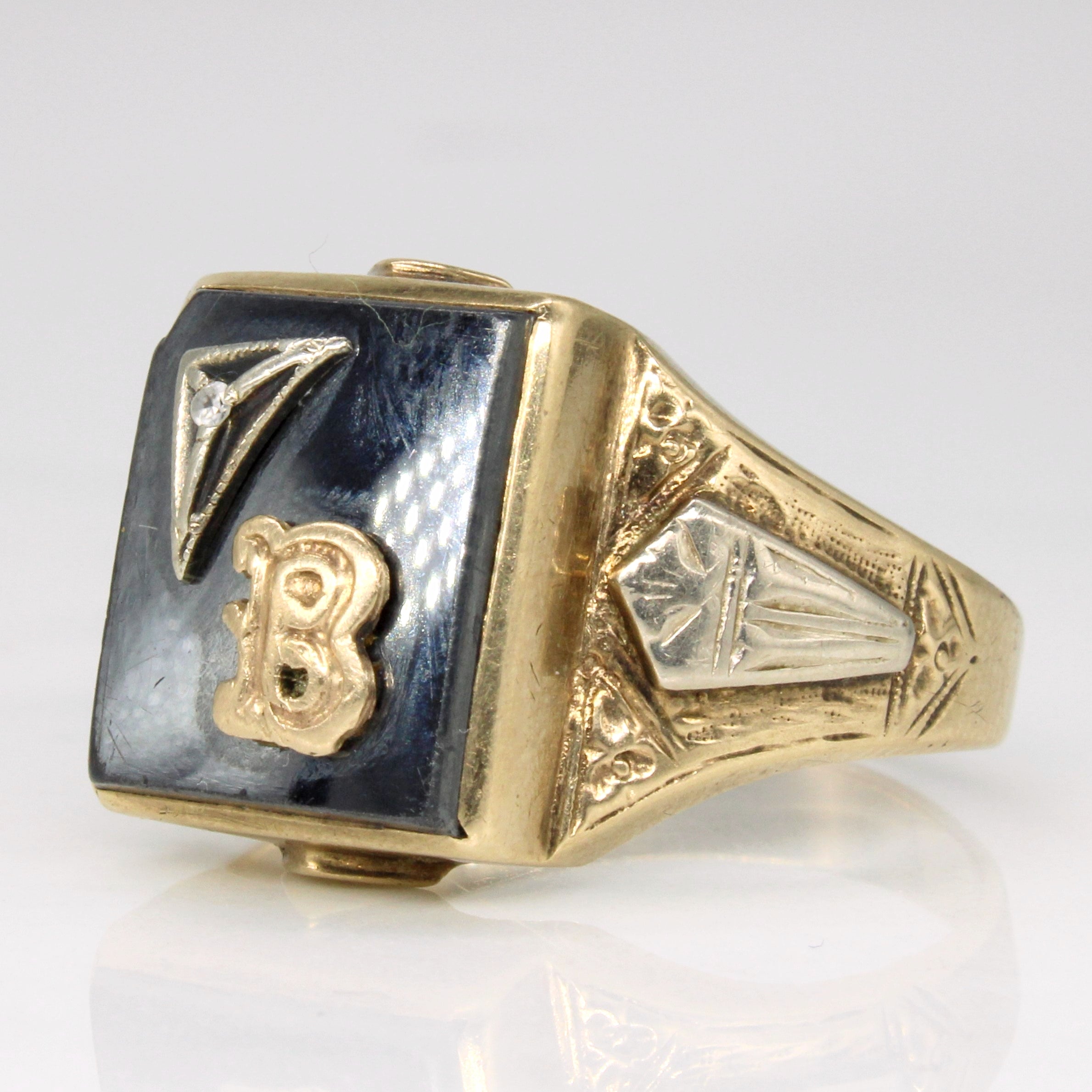 Hematite & Diamond 'B' Initial Ring | 4.50ctm 0.01ct | SZ 11.5 |