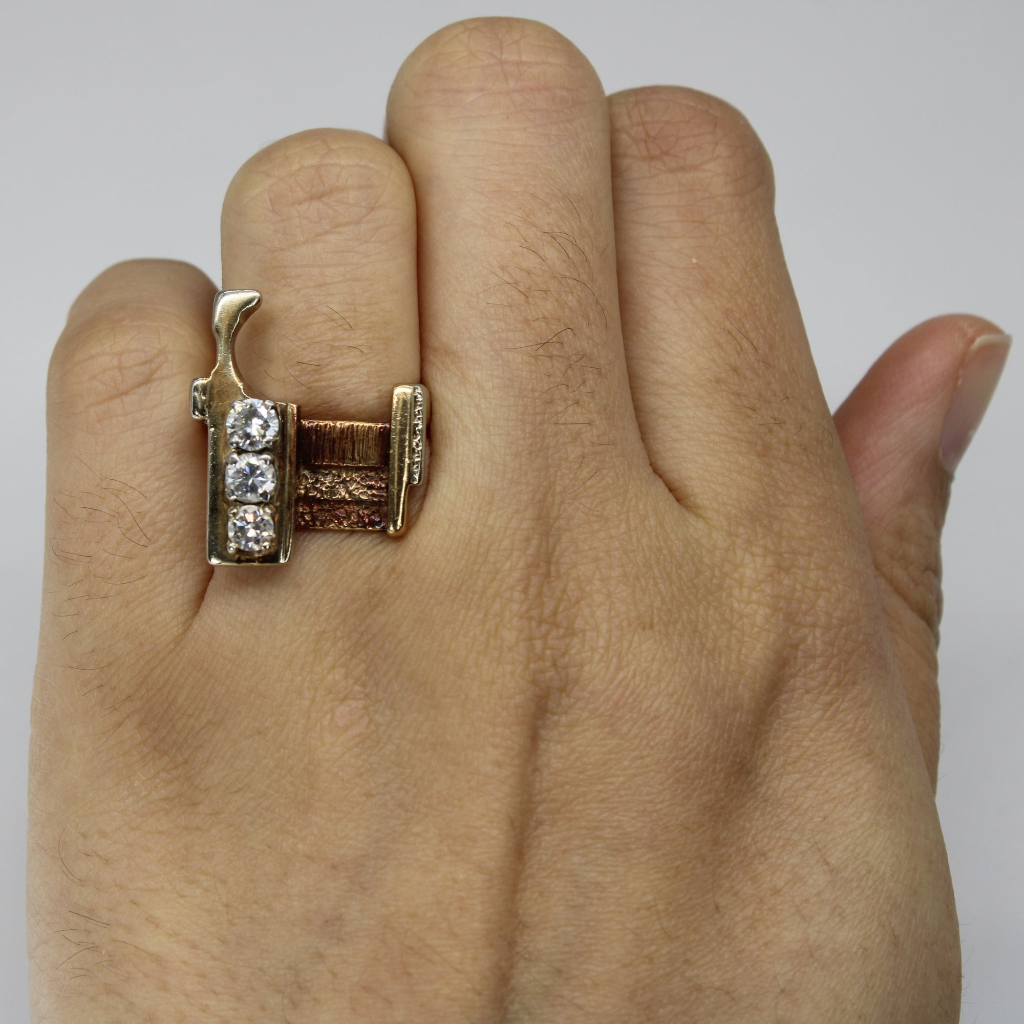 Three Stone Diamond Textured Ring | 0.64ctw | SZ 5.25 |