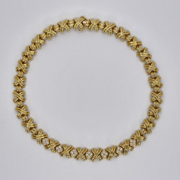 18k Yellow Gold Criss Cross Diamond Necklace | 1.50 ctw | 19