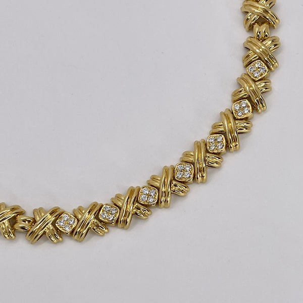 18k Yellow Gold Criss Cross Diamond Necklace | 1.50 ctw | 19