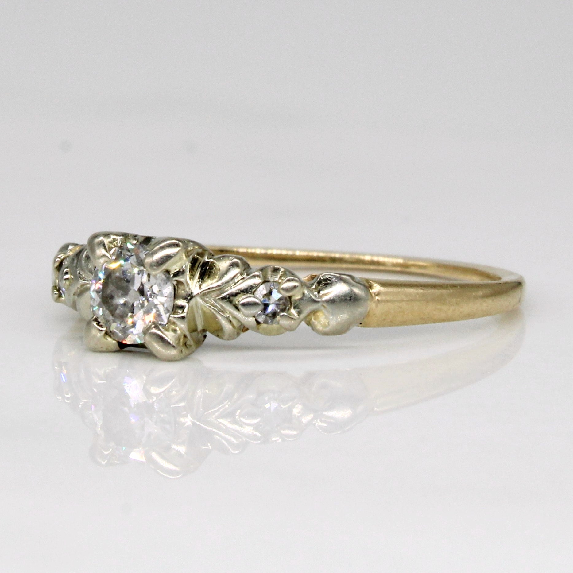 14k Three Stone Old European Cut Diamond Engagement Ring | 0.25ct, 0.05ctw | SZ 6.25 |