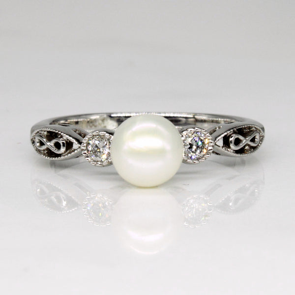Pearl & Diamond Three Stone Ring | 0.10ctw | SZ 6.25 |