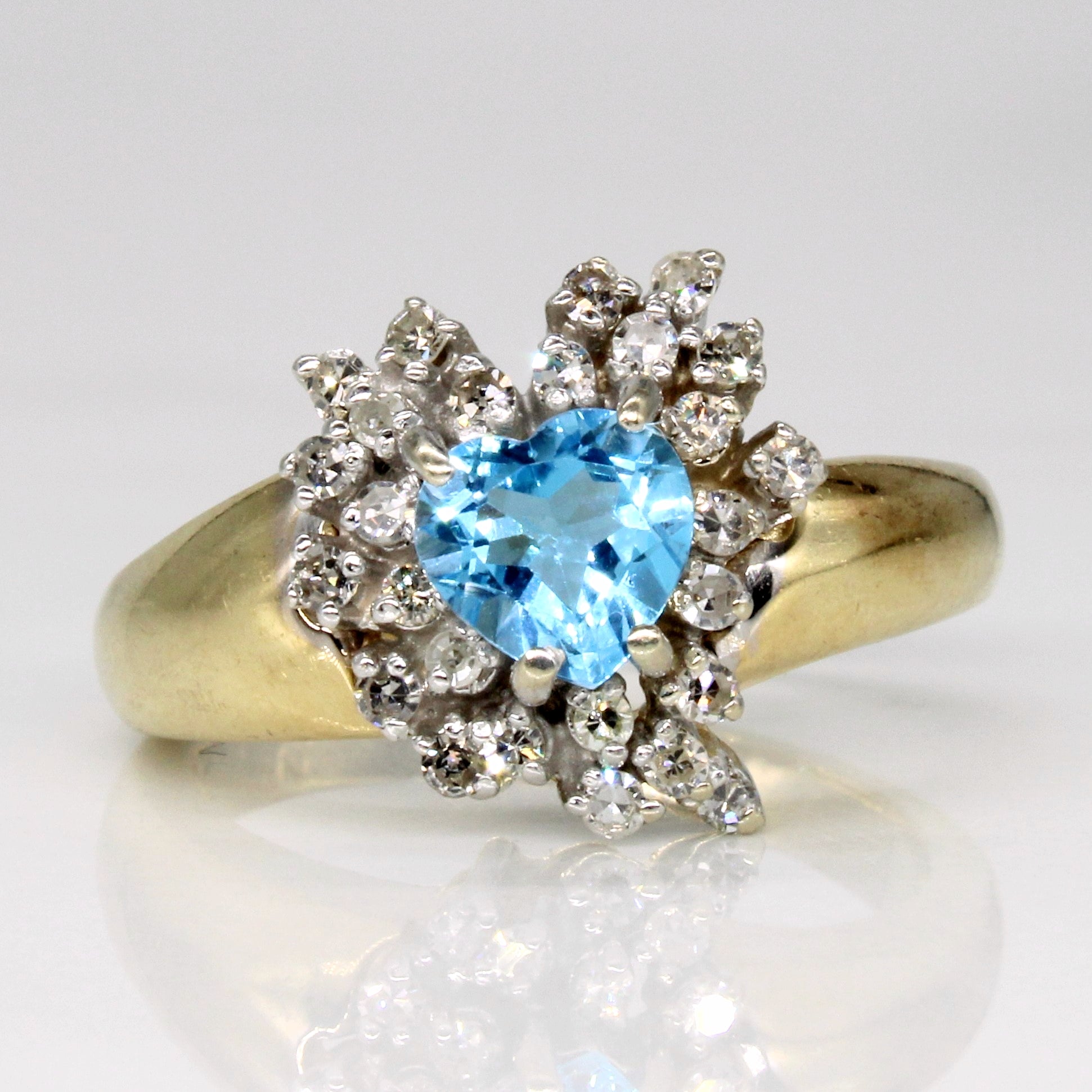 Blue Topaz & Diamond Heart Ring | 0.90ct, 0.31ctw | SZ 7.25 |