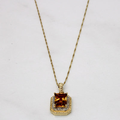Citrine & Diamond Square Pendant Necklace | 1.85ct, 0.09ctw | 18
