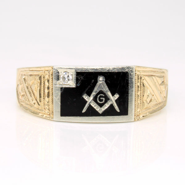 Onyx & Diamond Free Masons Ring | 0.50ct, 0.02ct | SZ 11.25 |