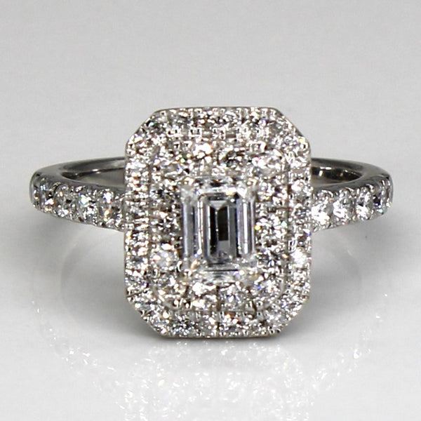 Emerald Cut Diamond Halo 14k Ring | 1.00ctw | SZ 4.75 |