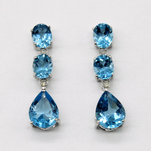 Blue Topaz & Diamond Drop Earrings | 4.50ctw, 0.04ctw |