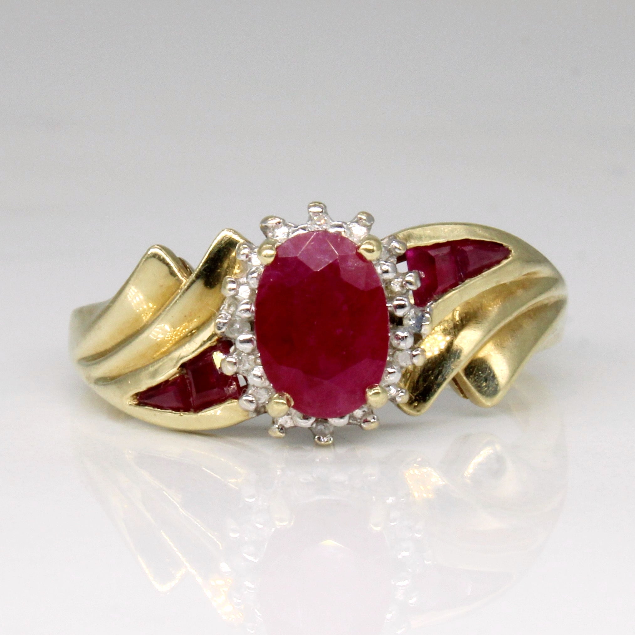 Synthetic Ruby & Diamond Waterfall Ring | 0.88ctw, 0.01ctw | SZ 7 |