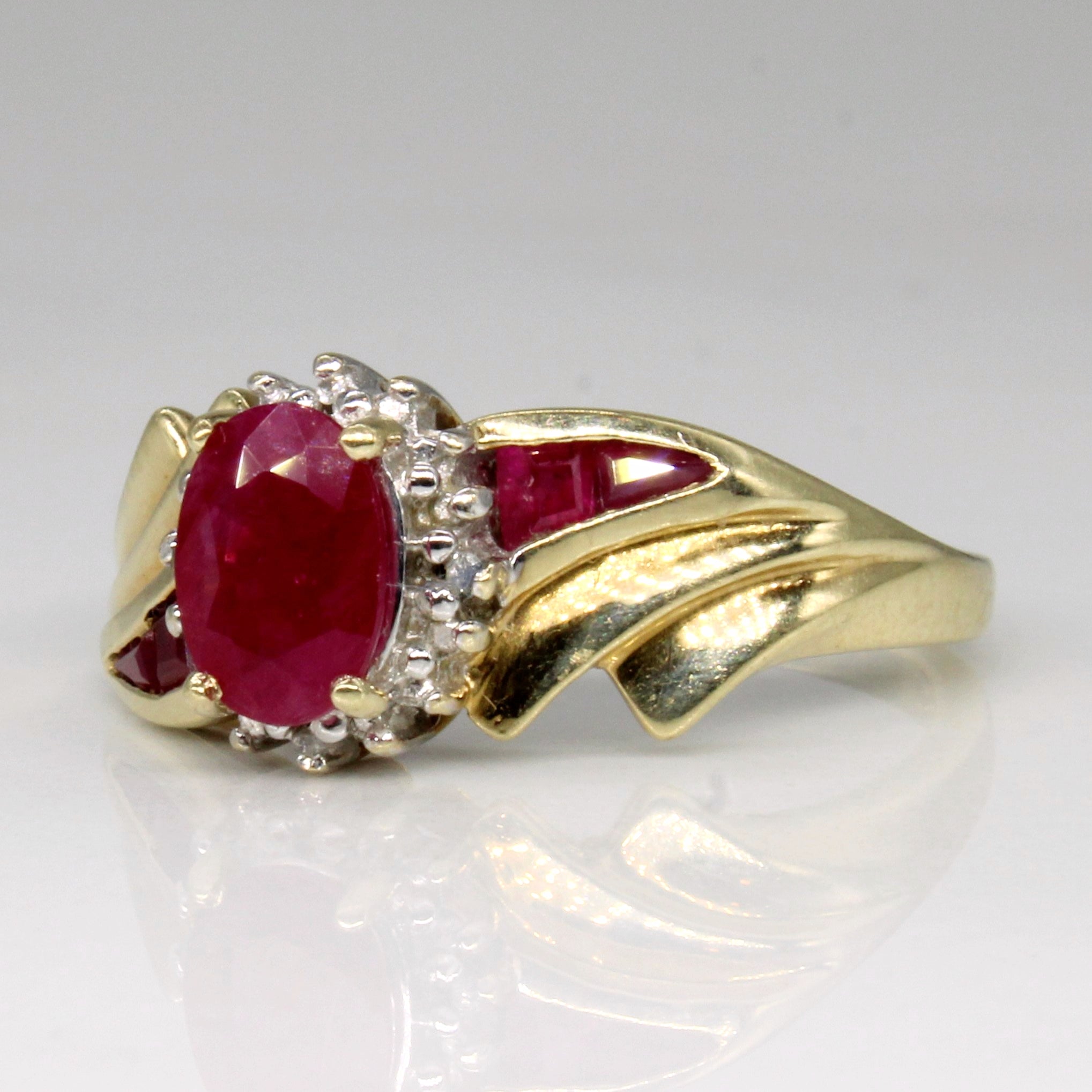 Synthetic Ruby & Diamond Waterfall Ring | 0.88ctw, 0.01ctw | SZ 7 |