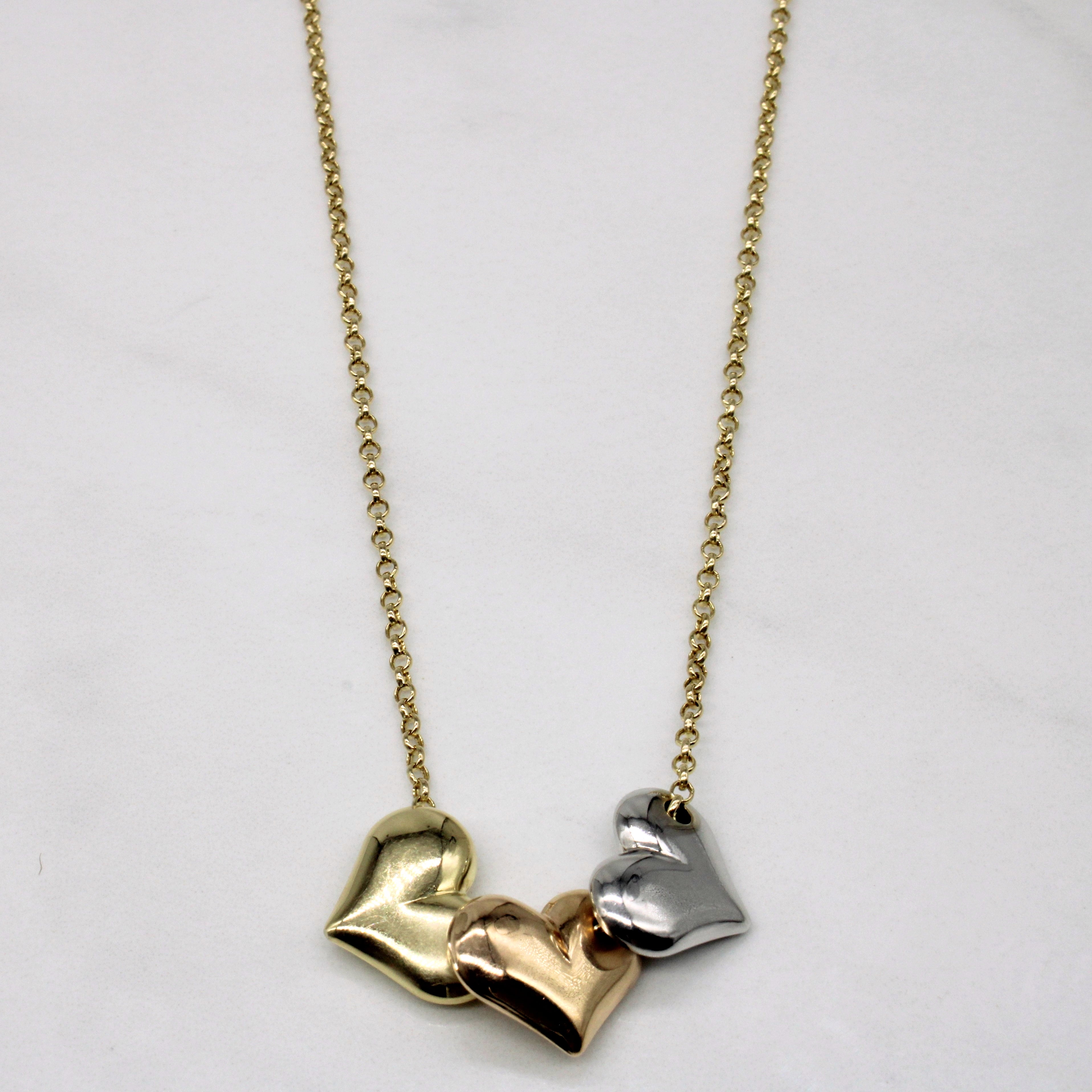 14k Tri Tone Gold Heart Charm Necklace | 17" |