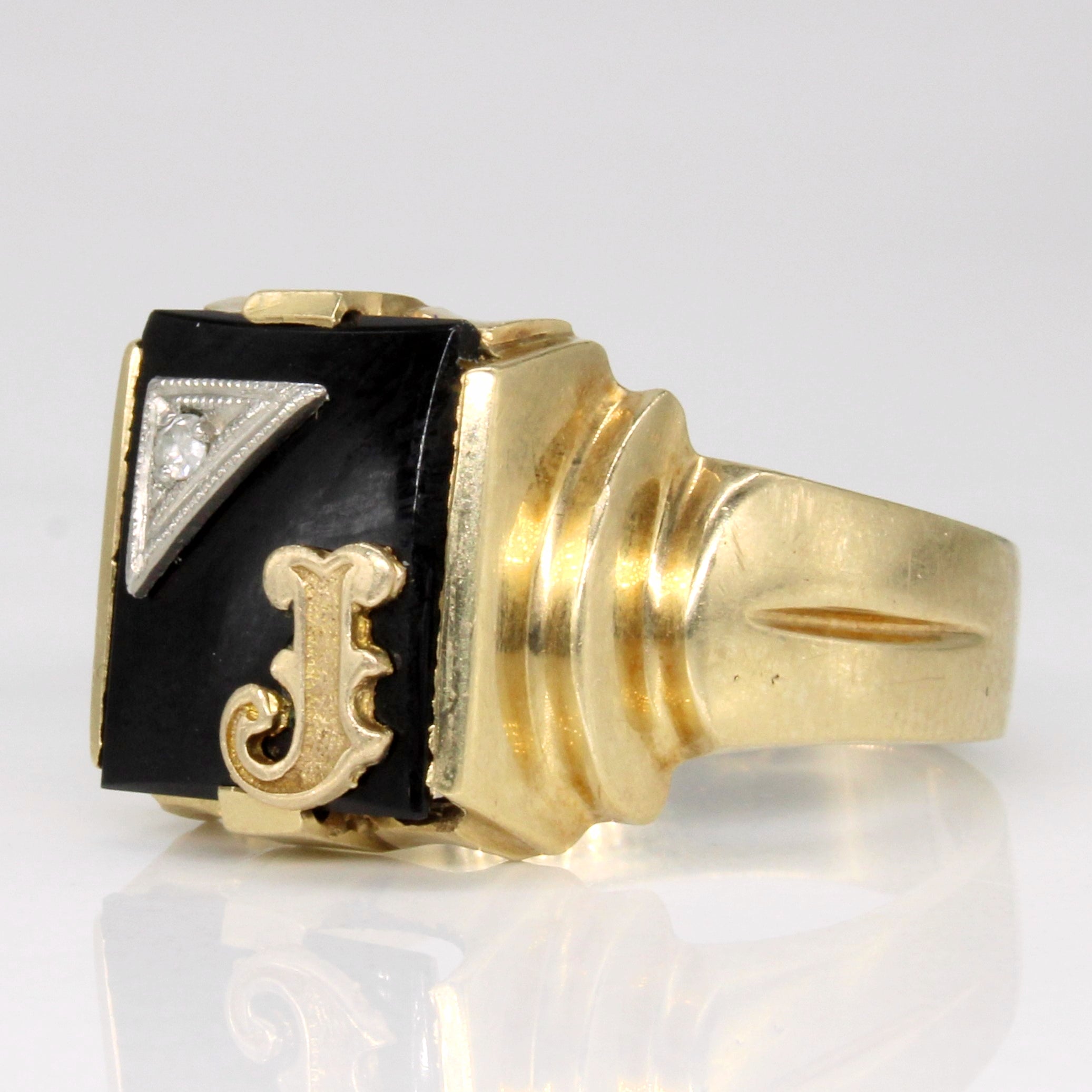 Onyx & Diamond 'J' Initial Ring | 1.60ct, 0.02ct | SZ 9.75 |