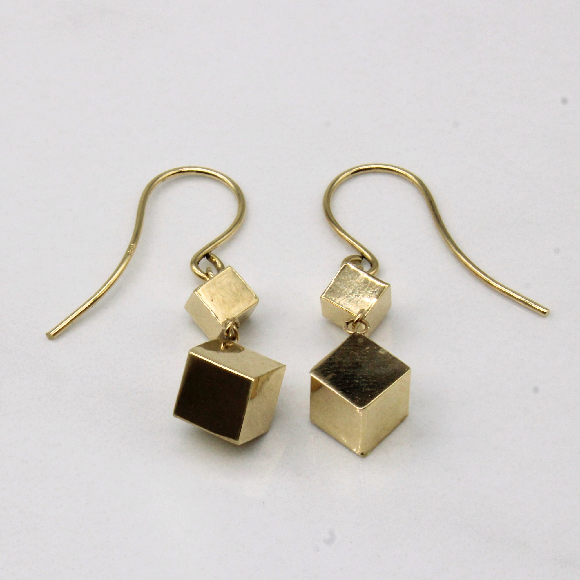 14k Yellow Gold Cube Drop Earrings
