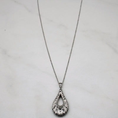 14k White Gold Teardrop Pendant & Necklace | 18