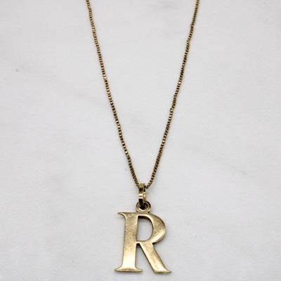 10k Yellow Gold 'R' Initial Pendant & Necklace | 14
