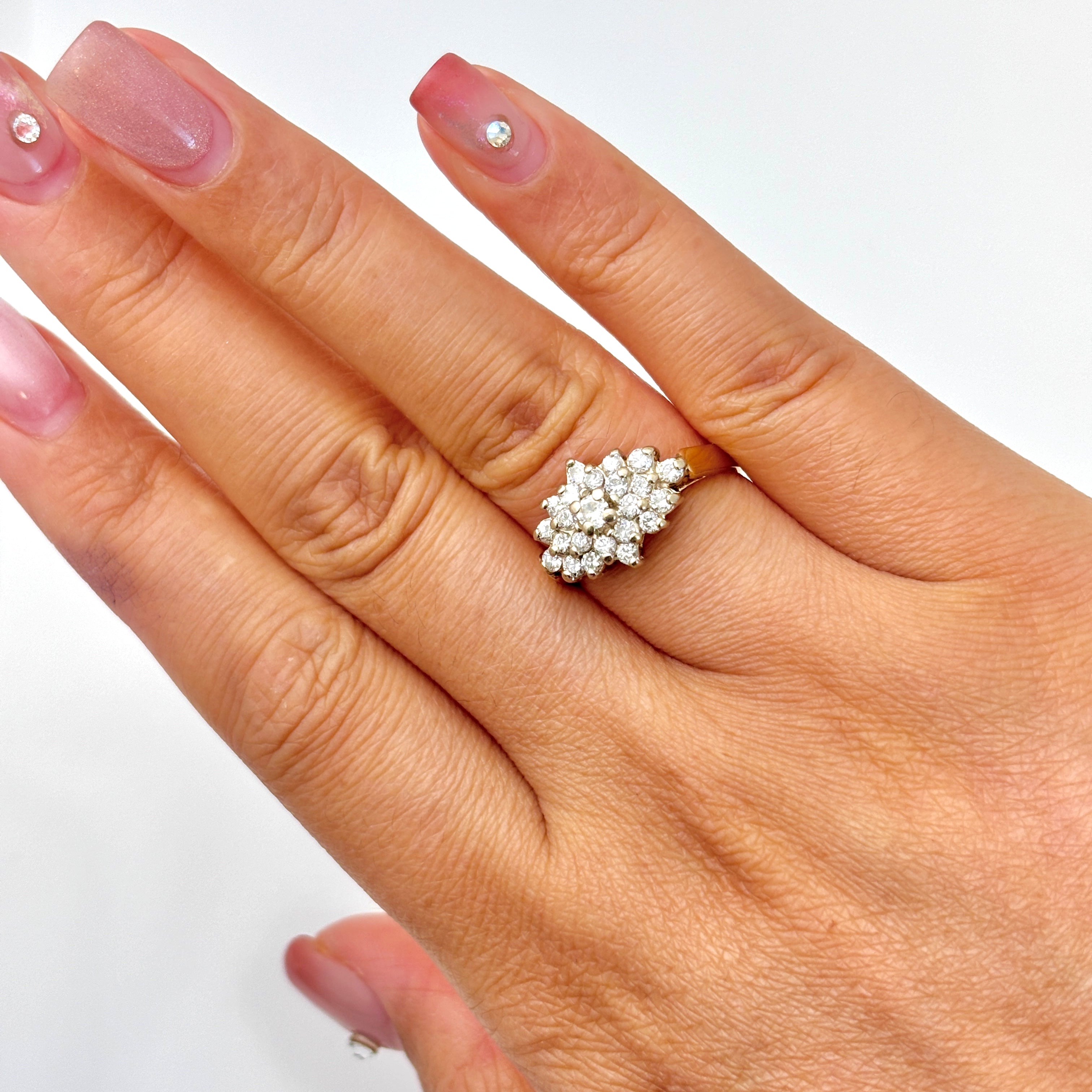 14k Yellow Gold Diamond Cluster Ring | 0.71ctw | SZ 6.5