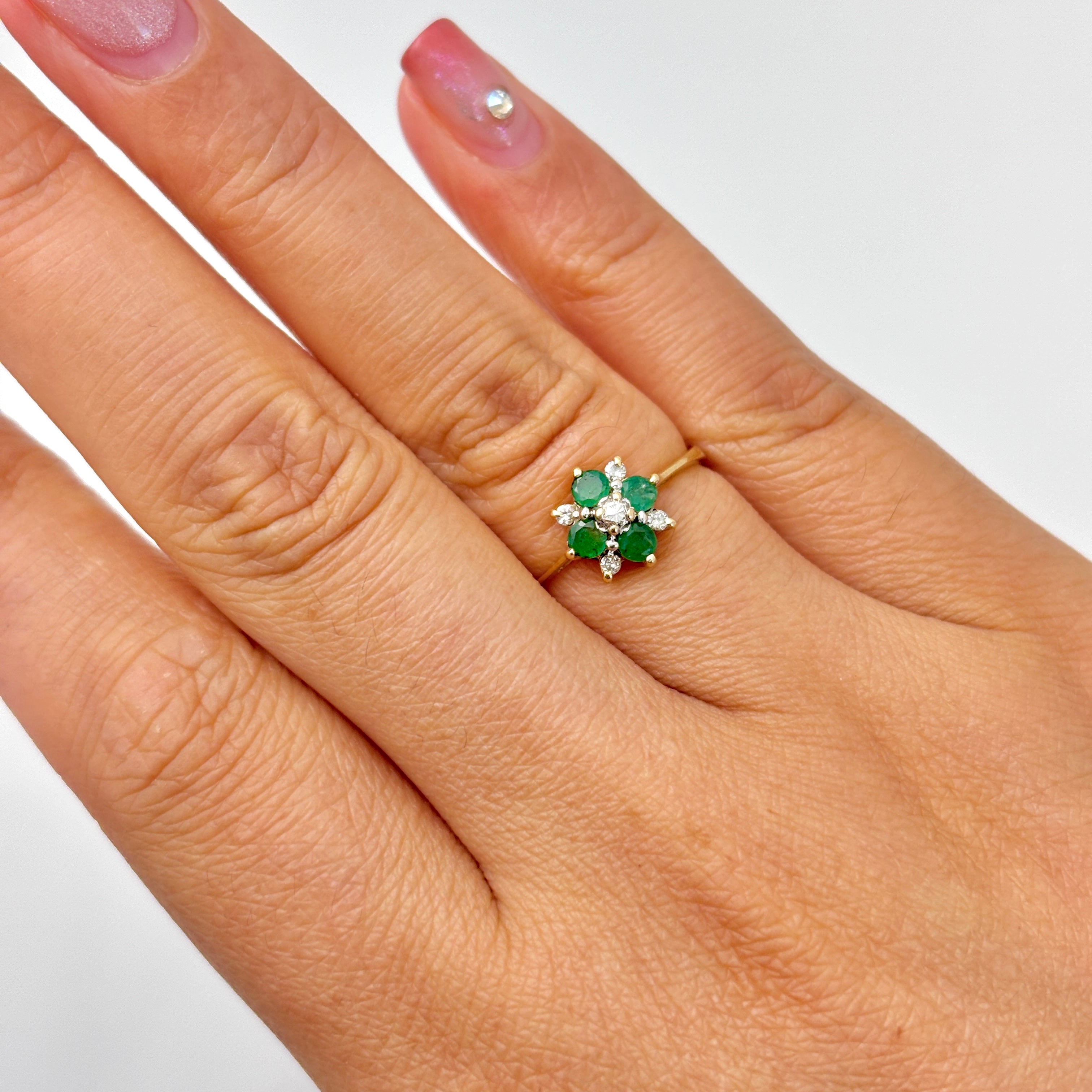 14k Yellow Gold Emerald and Diamond Ring | 0.28ctw, 0.10ctw | SZ 6.75