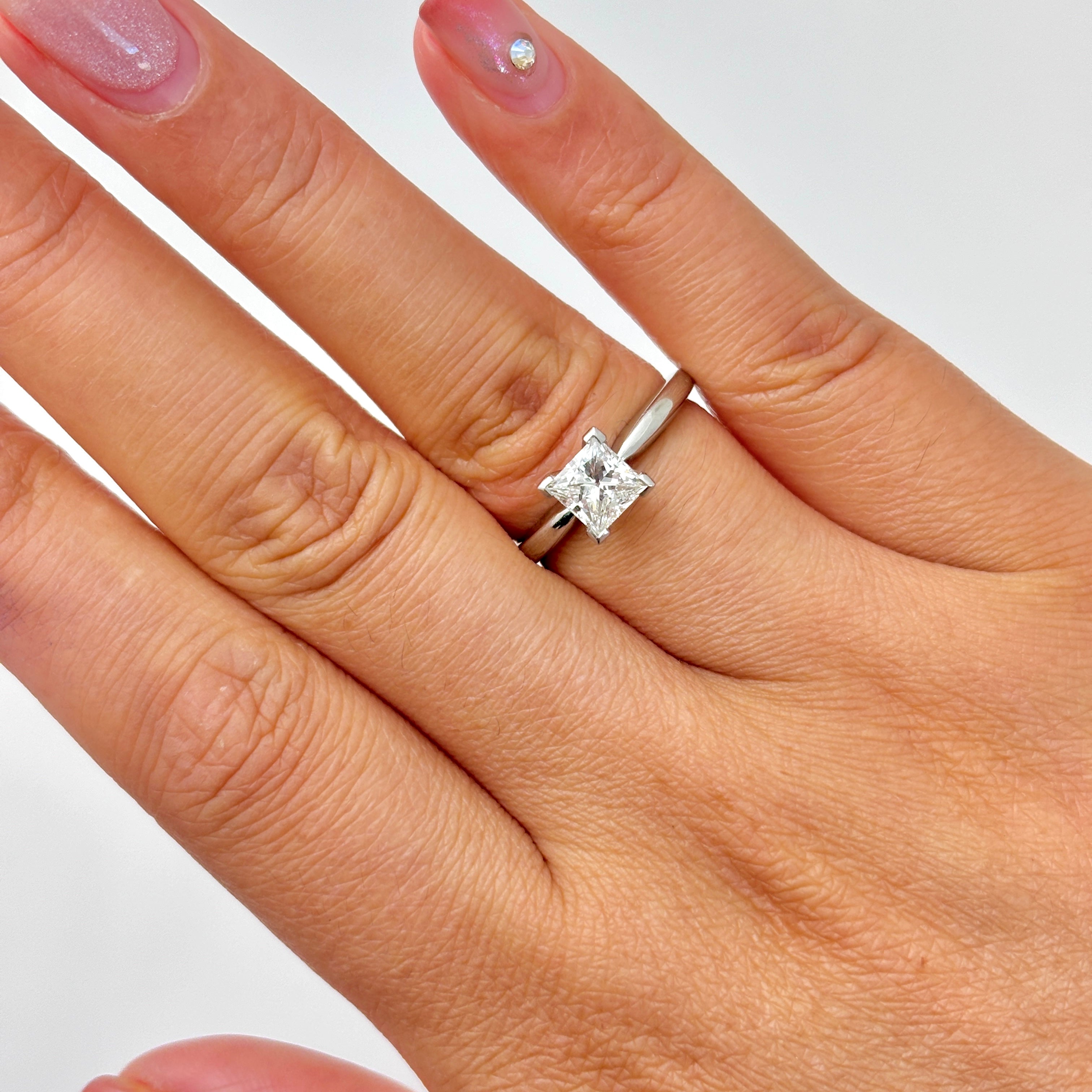 18k White Gold Princess Cut Diamond Engagement Ring | 1.01ct VS2 H | SZ 6.5