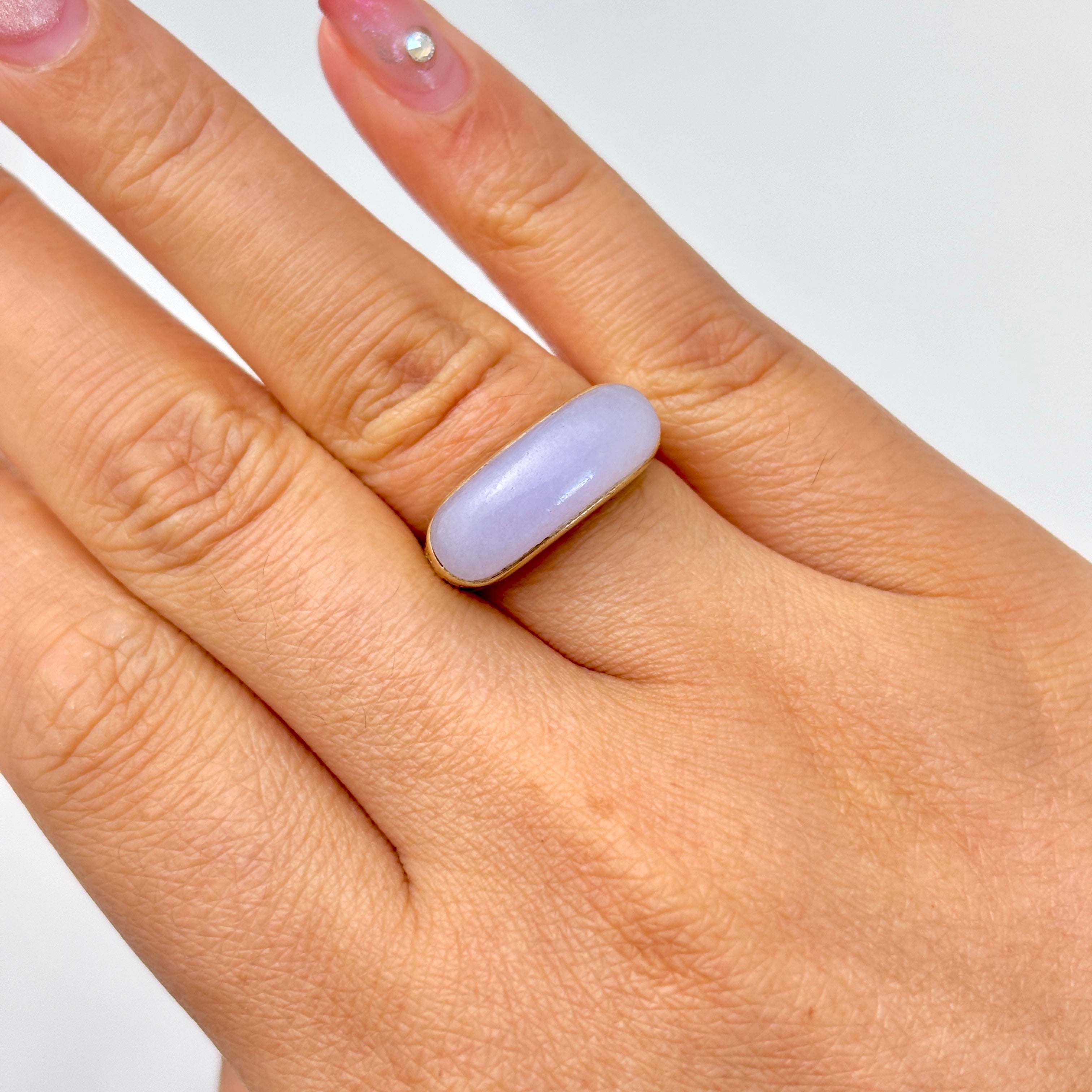 14k Yellow Gold Lavender Jadeite Ring | 18.7x7.00x4.70mm | SZ 6.5