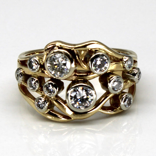 Bezel Set Diamond Multi Layer Gold Ring | 0.75ctw | SZ 6.75 |