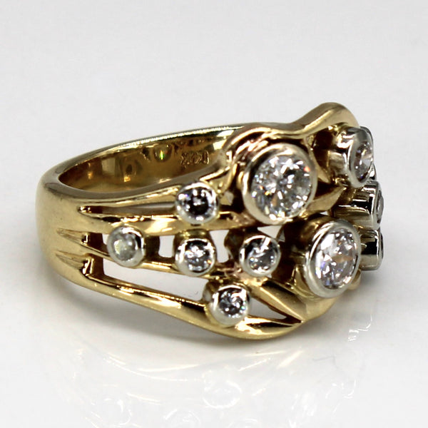 Bezel Set Diamond Multi Layer Gold Ring | 0.75ctw | SZ 6.75 |