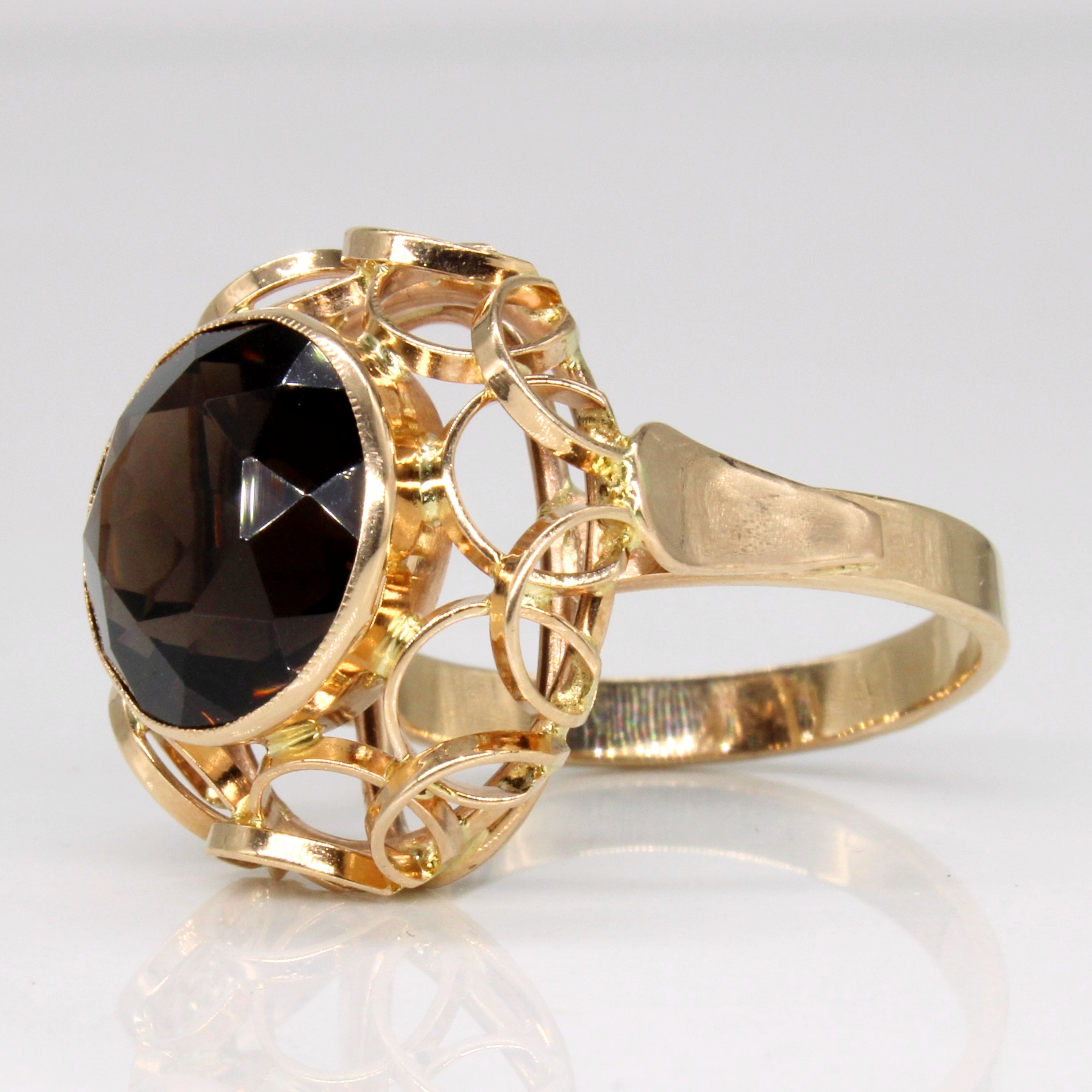 Vintage Krakow Hallmarked Smoky Quartz Cocktail Ring | 5.75ct | SZ 8.25 |