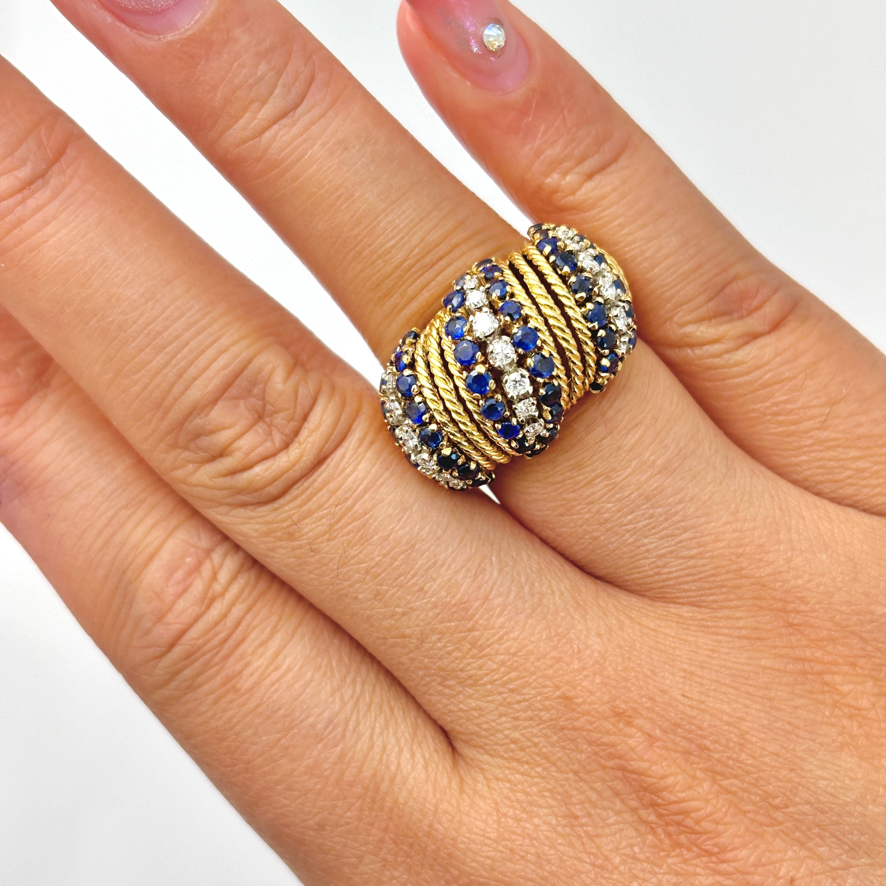 18k Gold Sapphire and Diamond Cocktail Ring | 2.19ctw, 0.40ctw | SZ 5.5