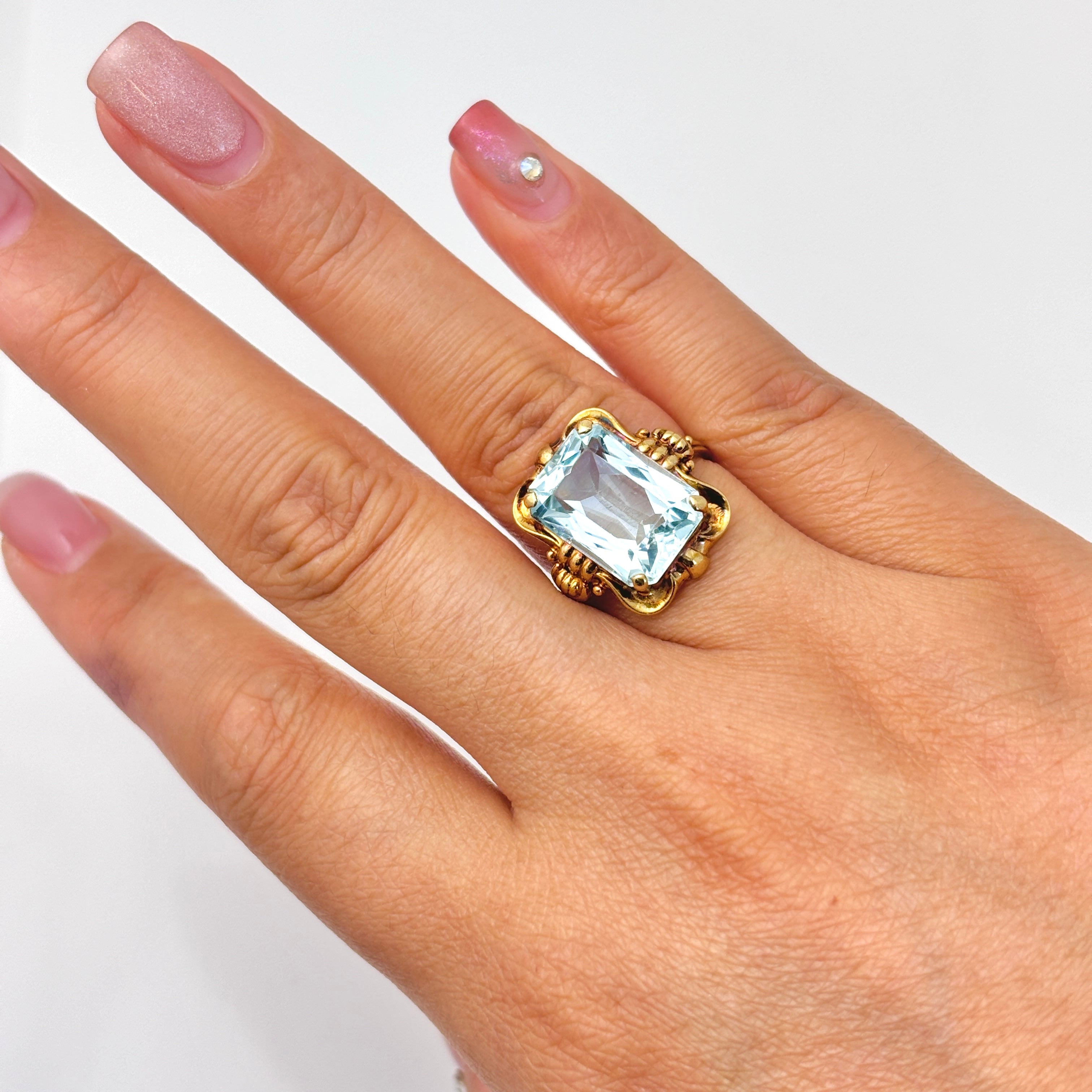 Bague en or jaune 14 carats et aigue-marine | 8,03 ct | Taille 6,5 