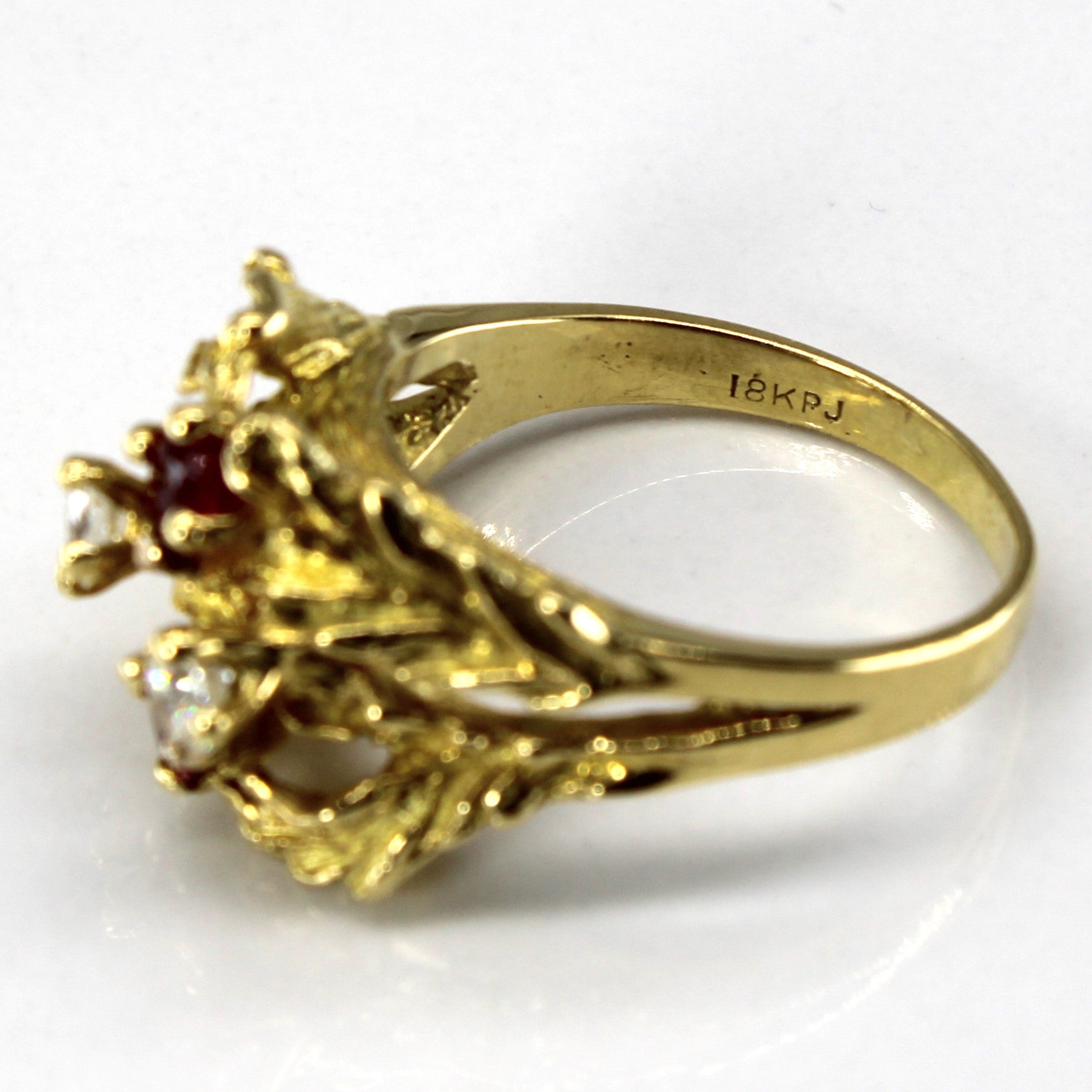 Ruby and Diamond Leaf 18k Ring| 0.54ct, 0.28ct | SZ 7