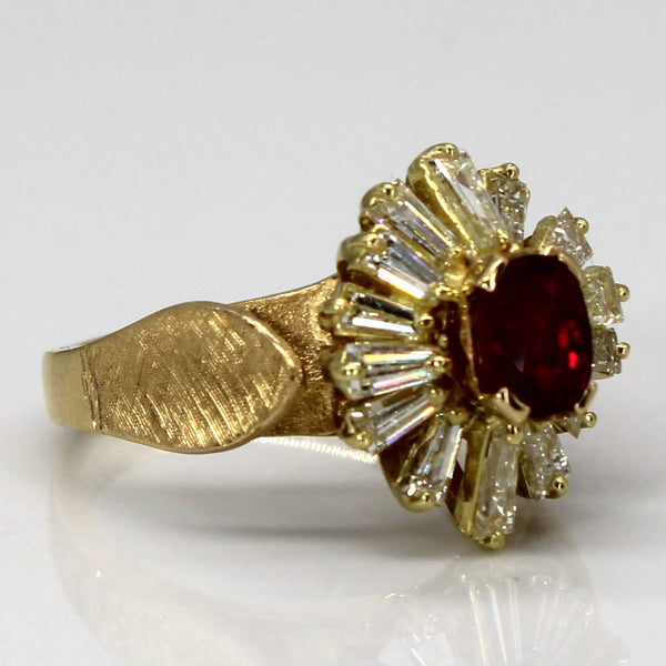 Ruby and Diamond Baguette Cluster 18k Ring | 0.91 ctw, 1.01ct | SZ 6 |