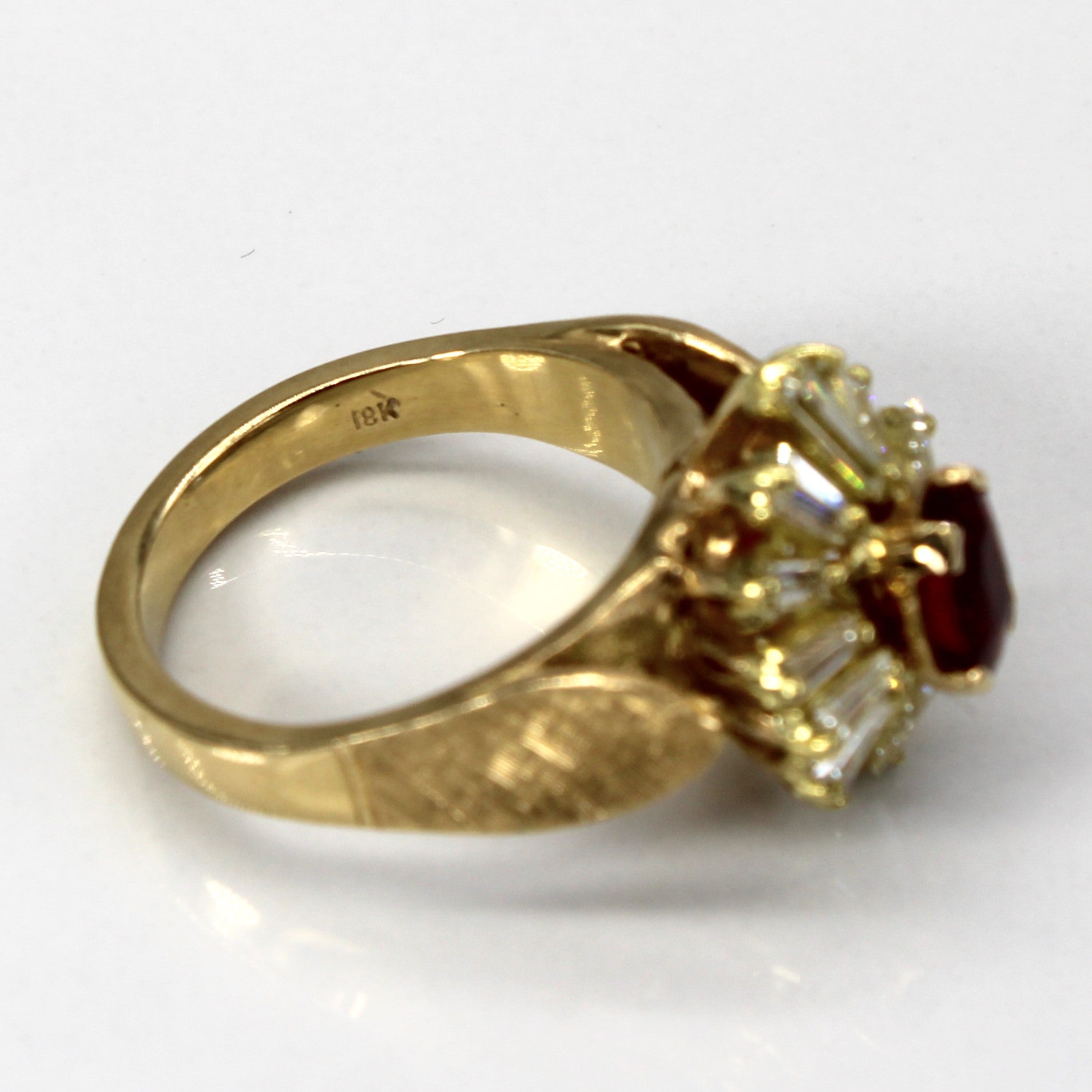 Ruby and Diamond Baguette Cluster 18k Ring | 0.91 ctw, 1.01ct | SZ 6 |