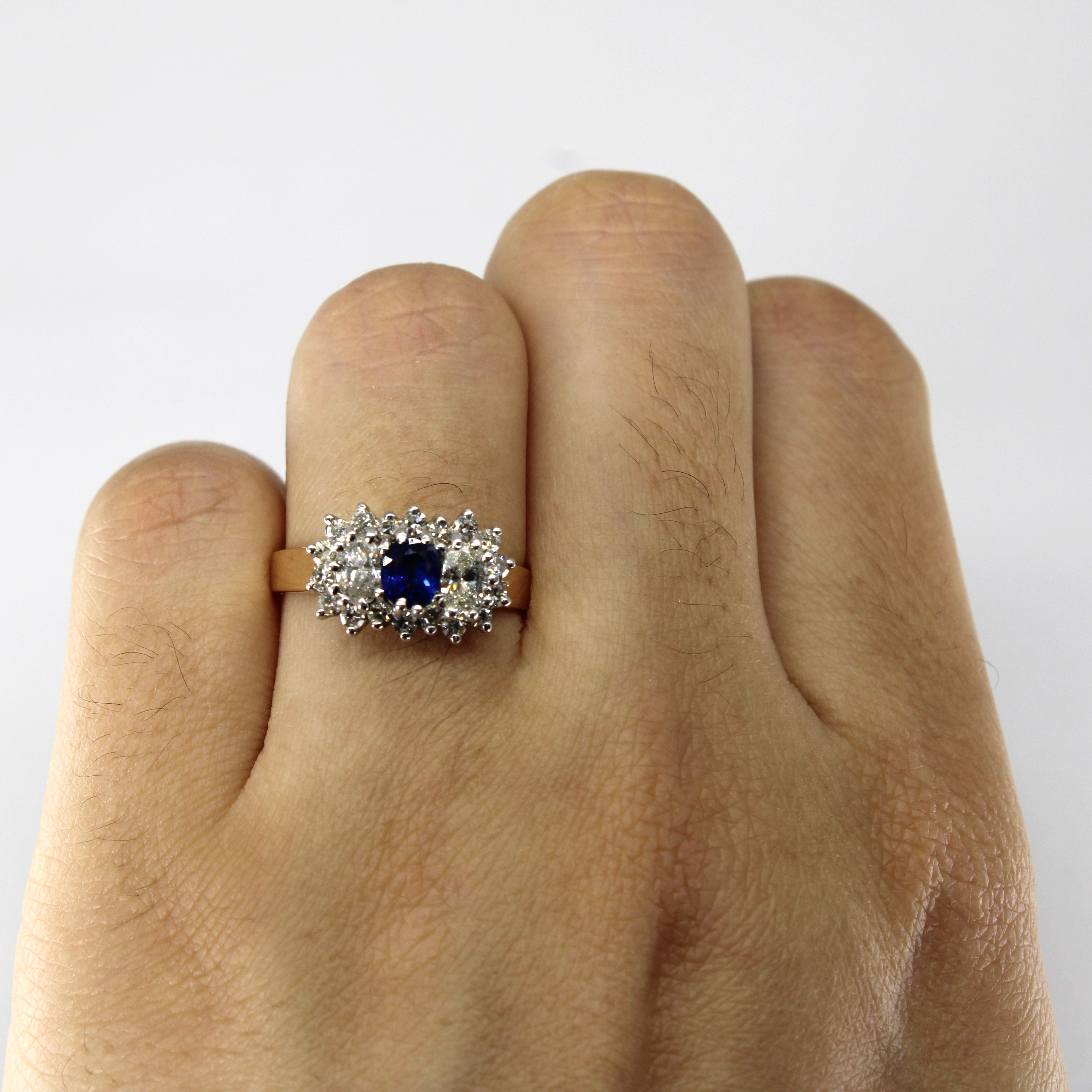 Sapphire and Diamond Cluster 14k Ring | 0.5 ctw, 0.33ctw, 0.45ctw | SZ 6.5 |