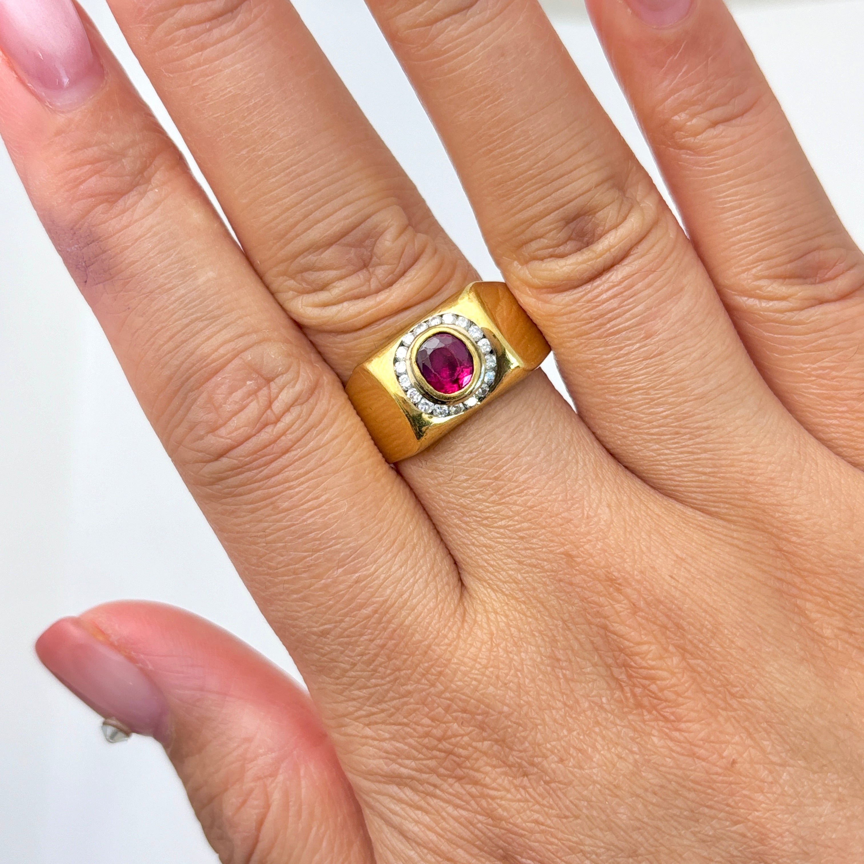 18k Yellow Gold Ruby and Diamond Ring | 0.88ct, 0.27ctw | SZ 9.5