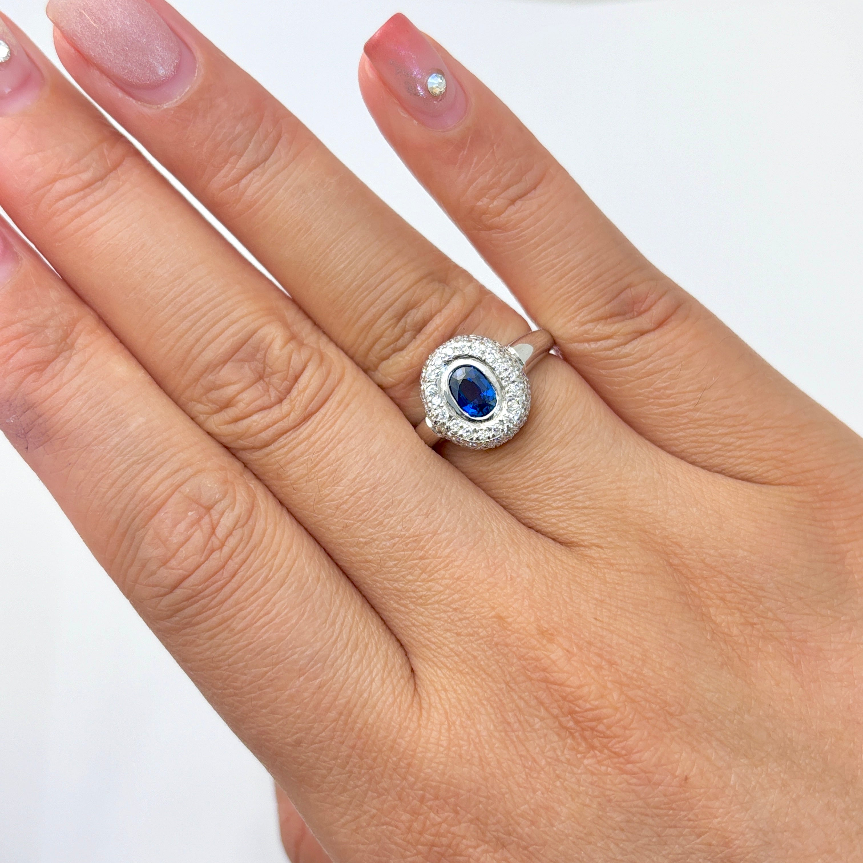 18k White Gold Blue Sapphire and Diamond Ring | 0.54ct, 0.63ctw | SZ 5