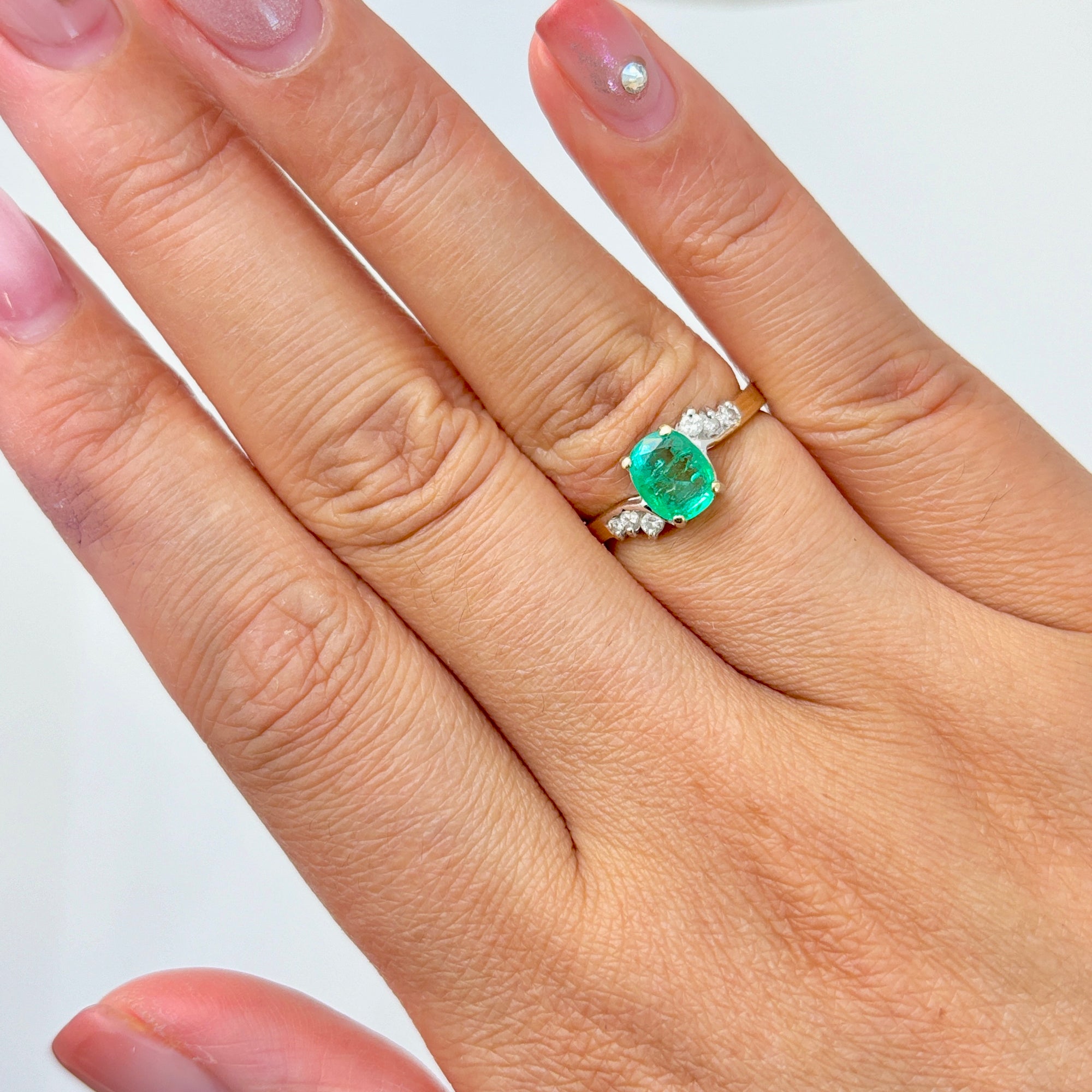 14k Yellow Gold Emerald and Diamond Ring | 0.83ct, 0.12ctw | SZ 5.75