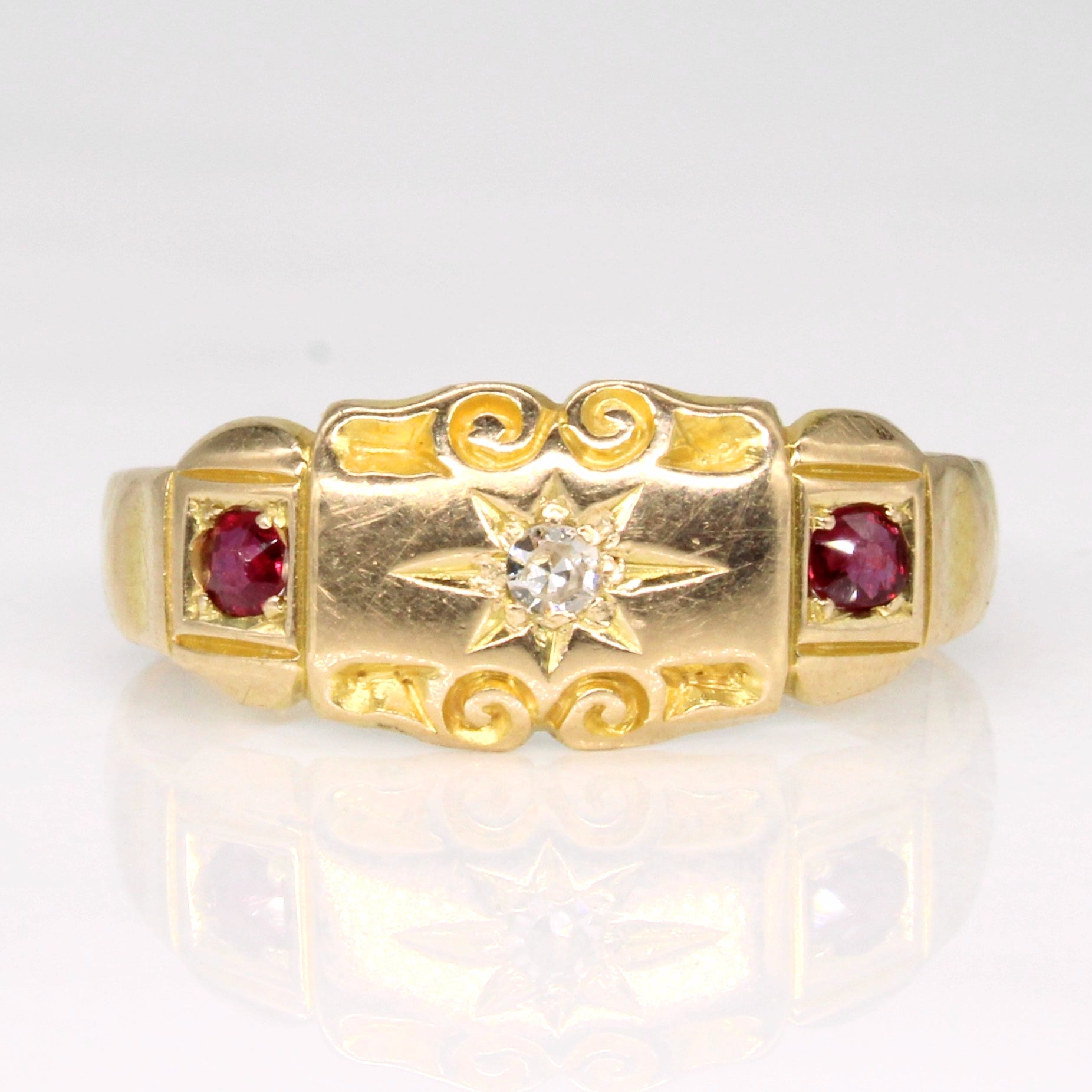 1895 Chester Victorian Era Ruby & Diamond Ring | 0.07ctw, 0.02ct | SZ 5.75 |