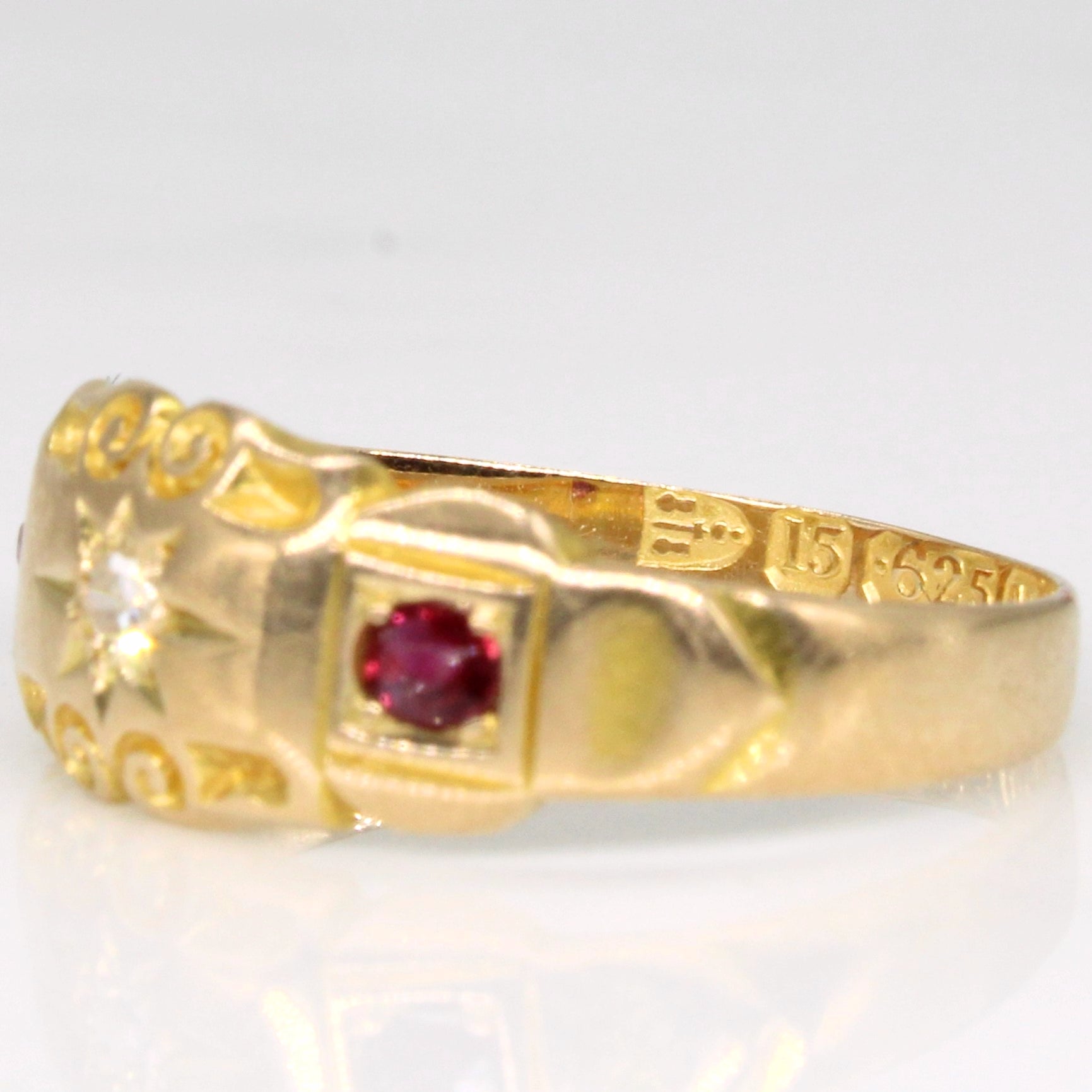 1895 Chester Victorian Era Ruby & Diamond Ring | 0.07ctw, 0.02ct | SZ 5.75 |