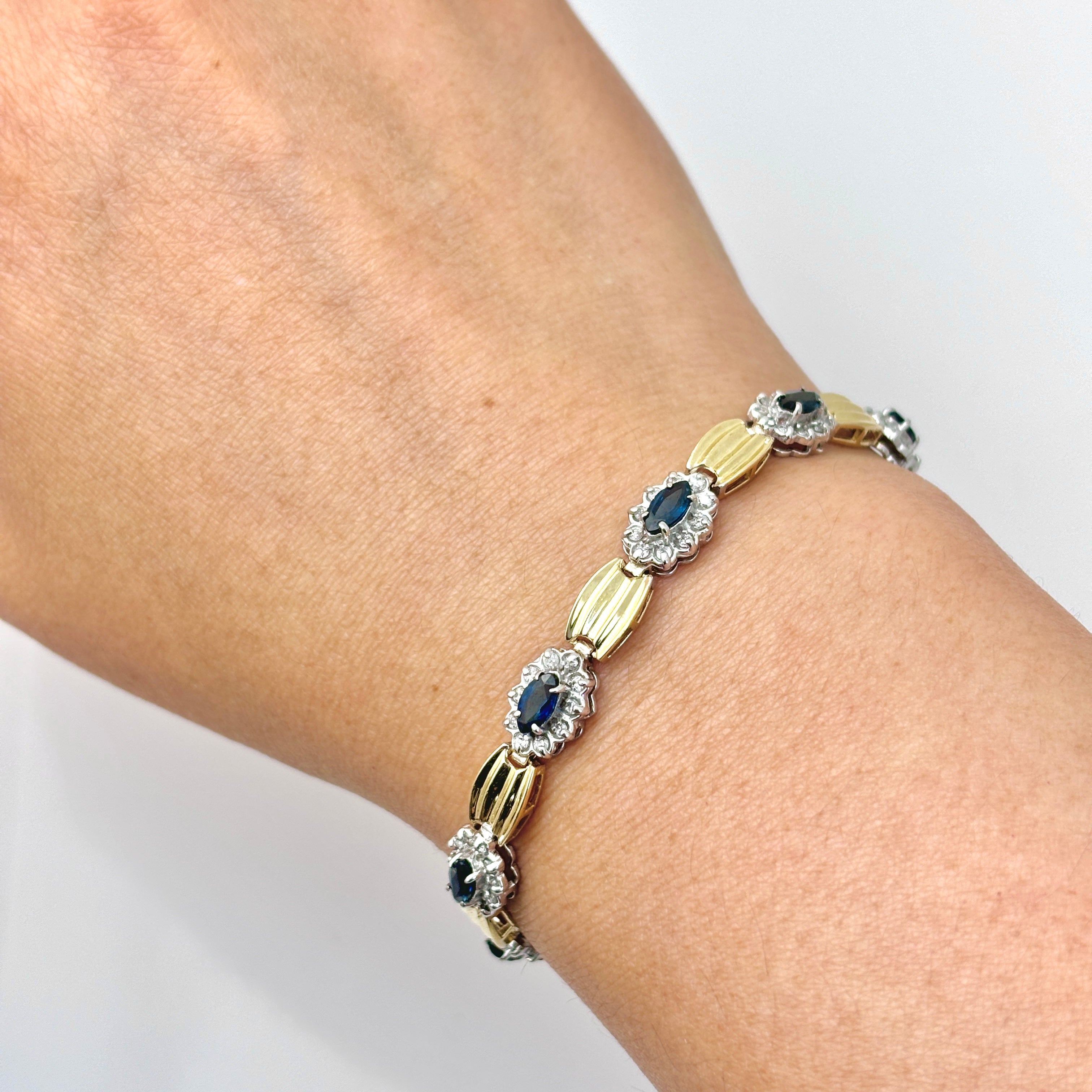14k Yellow and White Gold Sapphire and Diamond Bracelet | 2.86ctw, 0.11ctw | 7.5"