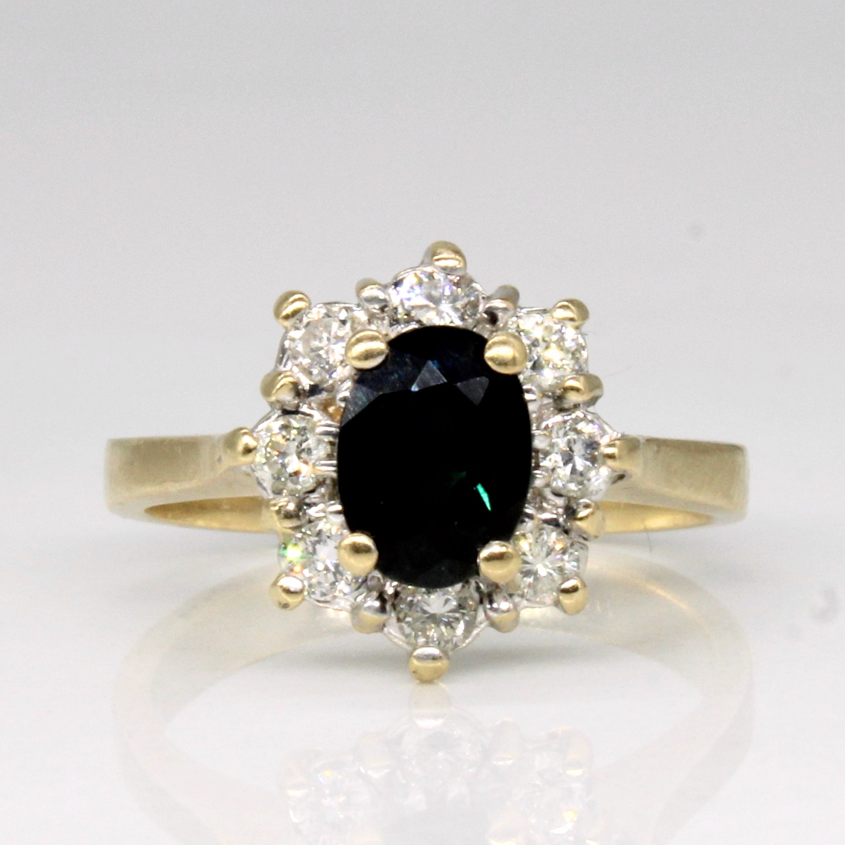 Dark Green Sapphire & Diamond Ring | 0.90ct, 0.24ctw | SZ 5 | – 100 Ways