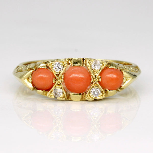 1982 London Coral & Diamond Ring | 0.60ctw, 0.04ctw | SZ 7.25 |